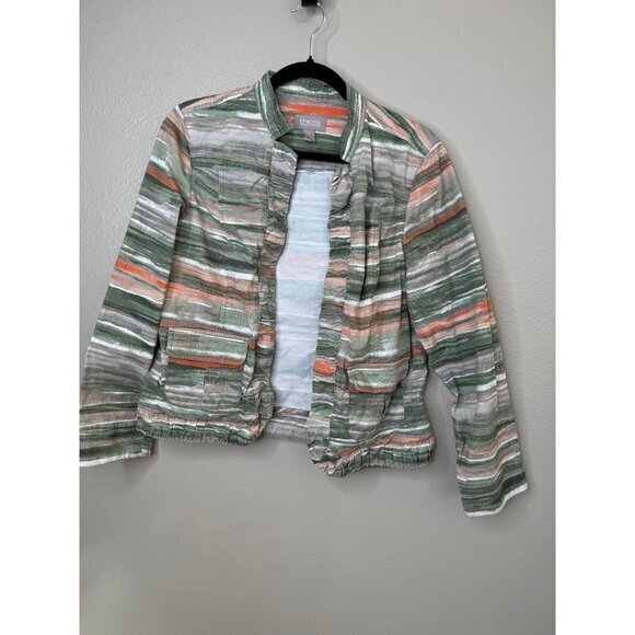 Chico's Women's Striped Jacket size 1-Medium long sleeve collared lightweight - Picture 2 of 6